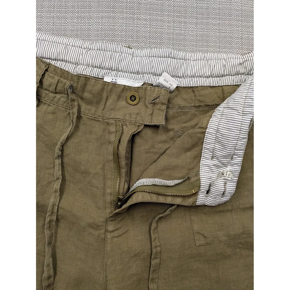 Sisters Pants Womens Large (34x26) Green Linen Wide Leg Cropped Drawstring